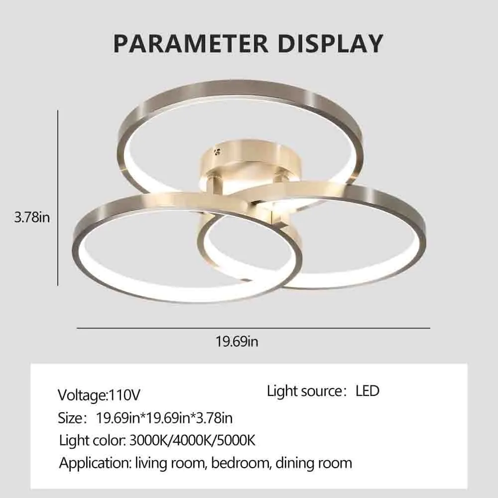 19.69" Modern Three-Ring Ceiling Light Ring Chandelier