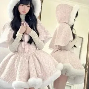 Aiertu - Sparkling Noel in the Icy Kingdom Complete Warm Dress, Hooded Cardigan Sweater Shawl, and Top with Optional Petticoat Skirt Set Kawaii Academia Y2K Cottagecore Coquette Fairycore Dollette Princesscore Bottoms