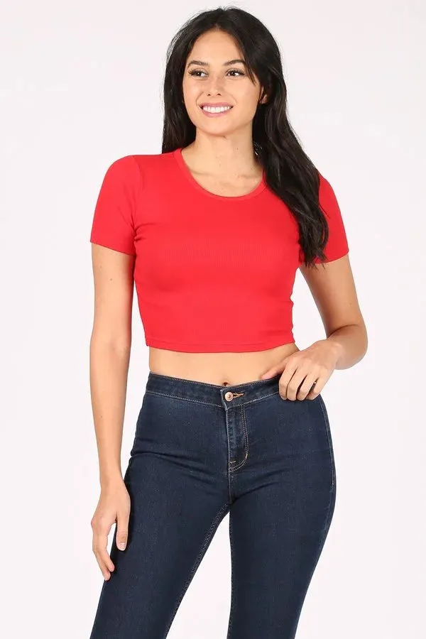 Basic Solid Short Sleeve Stretch Crop Top Custom Crop Top, Personalized Crop Top, Custom Crop Top, Custom Shirt Printing