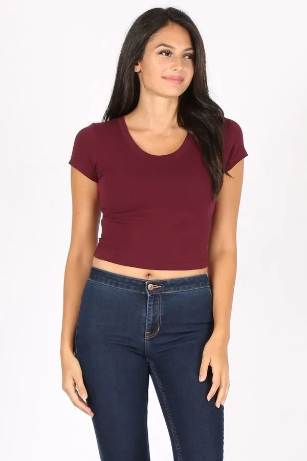 Basic Solid Short Sleeve Stretch Crop Top Custom Crop Top, Personalized Crop Top, Custom Crop Top, Custom Shirt Printing