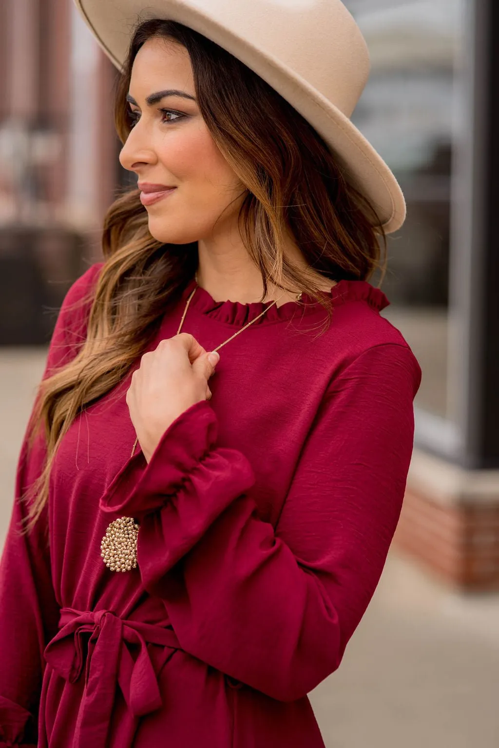 Cinched Long Sleeve Tie Dress