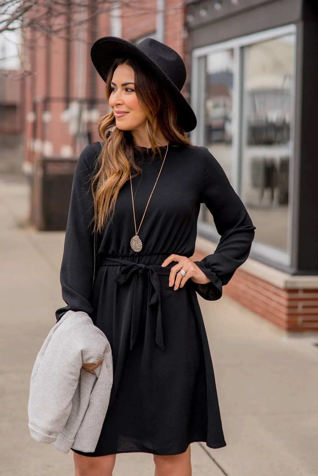 Cinched Long Sleeve Tie Dress