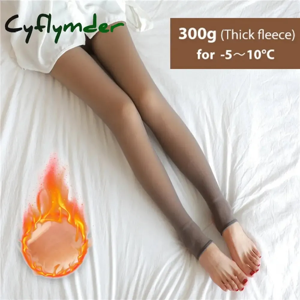 Cyflymder Winter Warm Tights Pantyhose Women Fleece Socks High Waist Thermal Stocking Insulated Pants Fake Translucent Leggings Tights