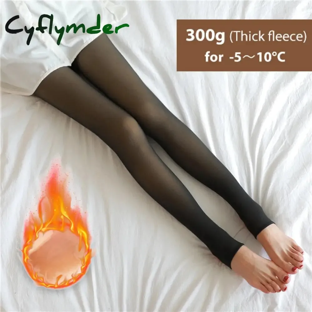 Cyflymder Winter Warm Tights Pantyhose Women Fleece Socks High Waist Thermal Stocking Insulated Pants Fake Translucent Leggings Tights