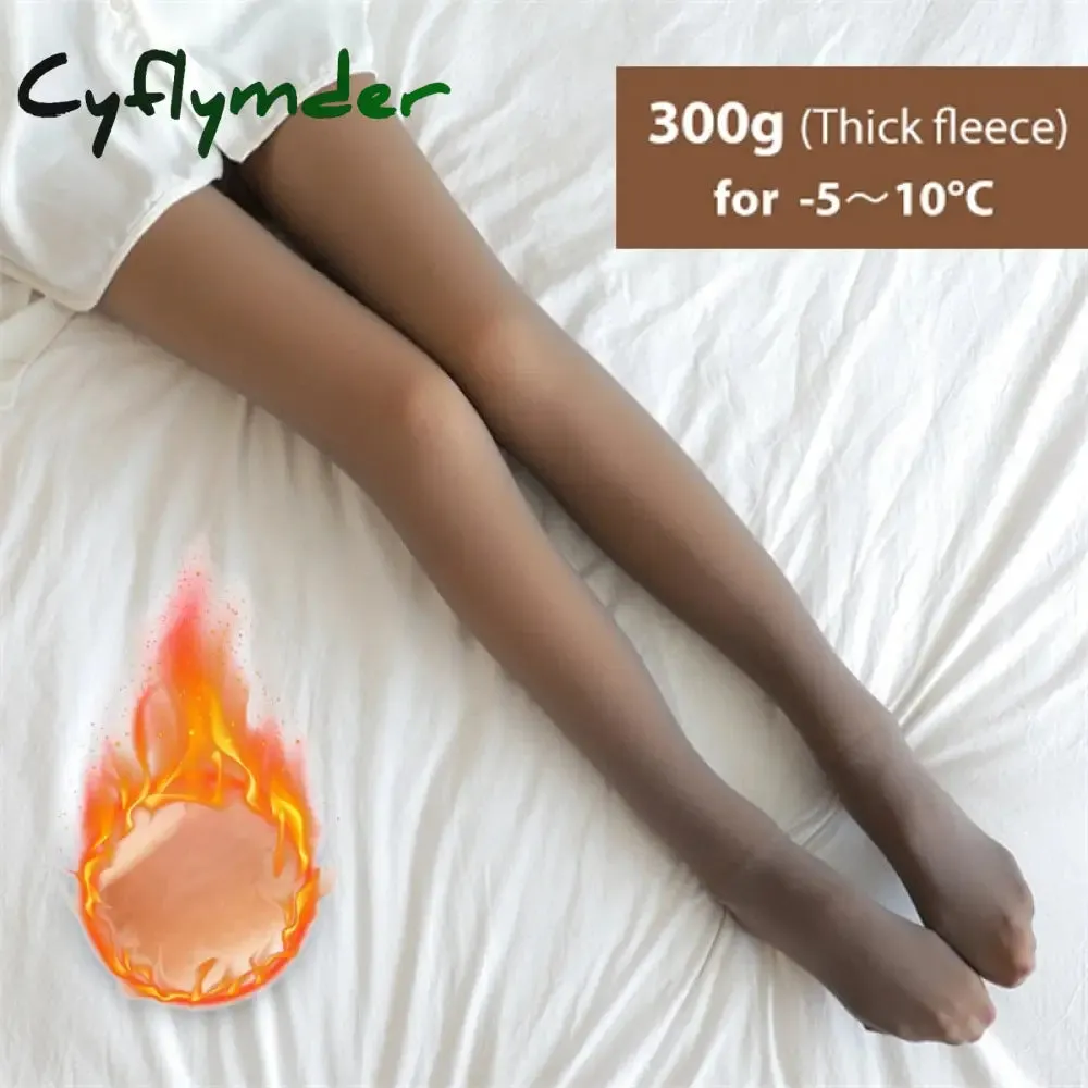 Cyflymder Winter Warm Tights Pantyhose Women Fleece Socks High Waist Thermal Stocking Insulated Pants Fake Translucent Leggings Tights