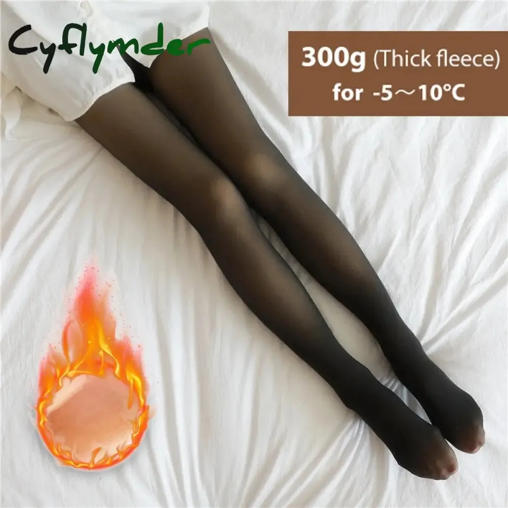 Cyflymder Winter Warm Tights Pantyhose Women Fleece Socks High Waist Thermal Stocking Insulated Pants Fake Translucent Leggings Tights