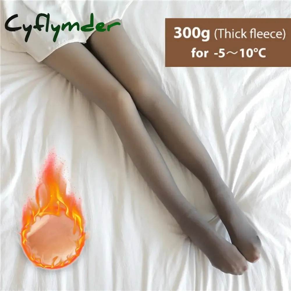 Cyflymder Winter Warm Tights Pantyhose Women Fleece Socks High Waist Thermal Stocking Insulated Pants Fake Translucent Leggings Tights