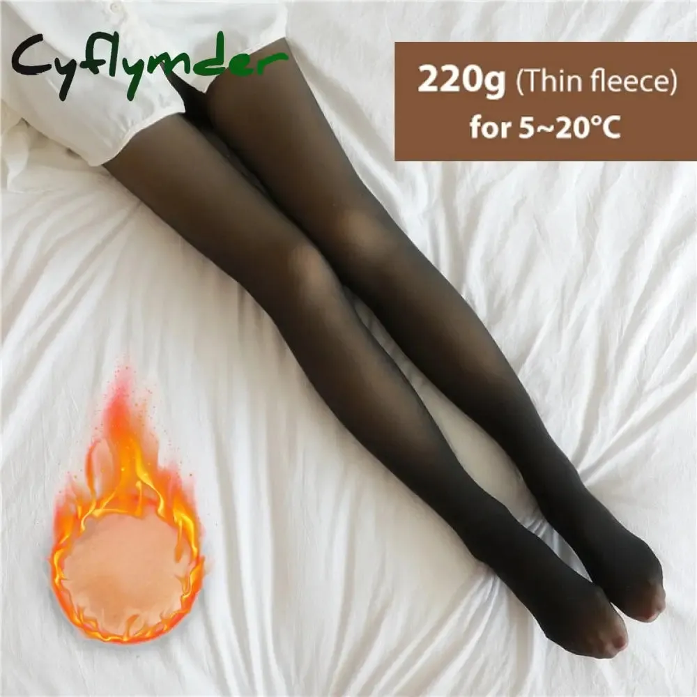 Cyflymder Winter Warm Tights Pantyhose Women Fleece Socks High Waist Thermal Stocking Insulated Pants Fake Translucent Leggings Tights