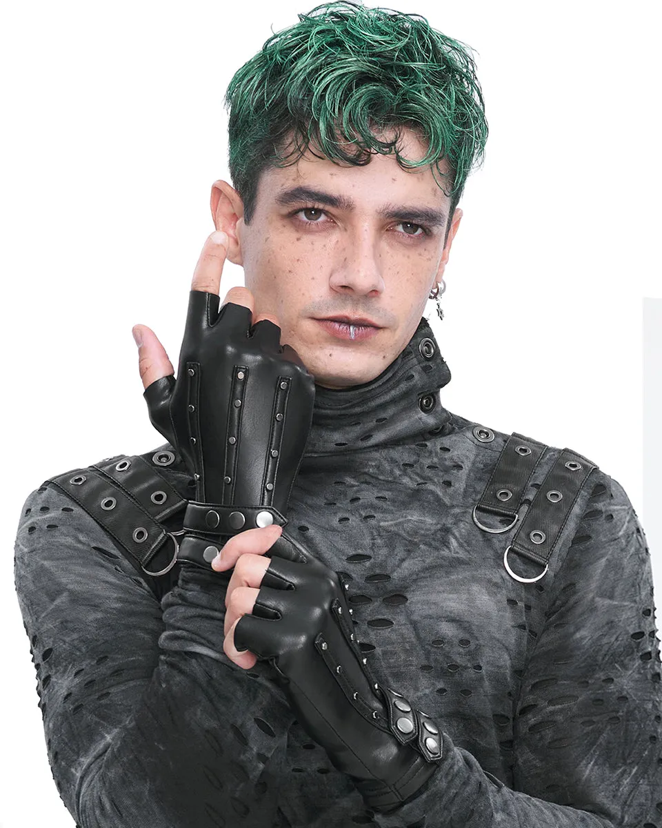 Devil Fashion Mens Gothic Punk Studded Fingerless Gloves