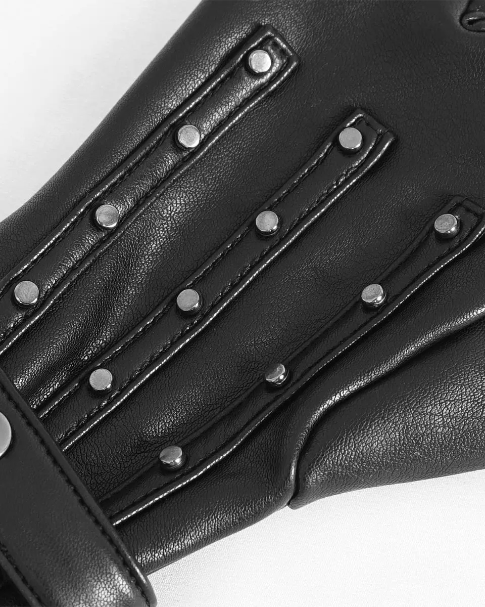 Devil Fashion Mens Gothic Punk Studded Fingerless Gloves