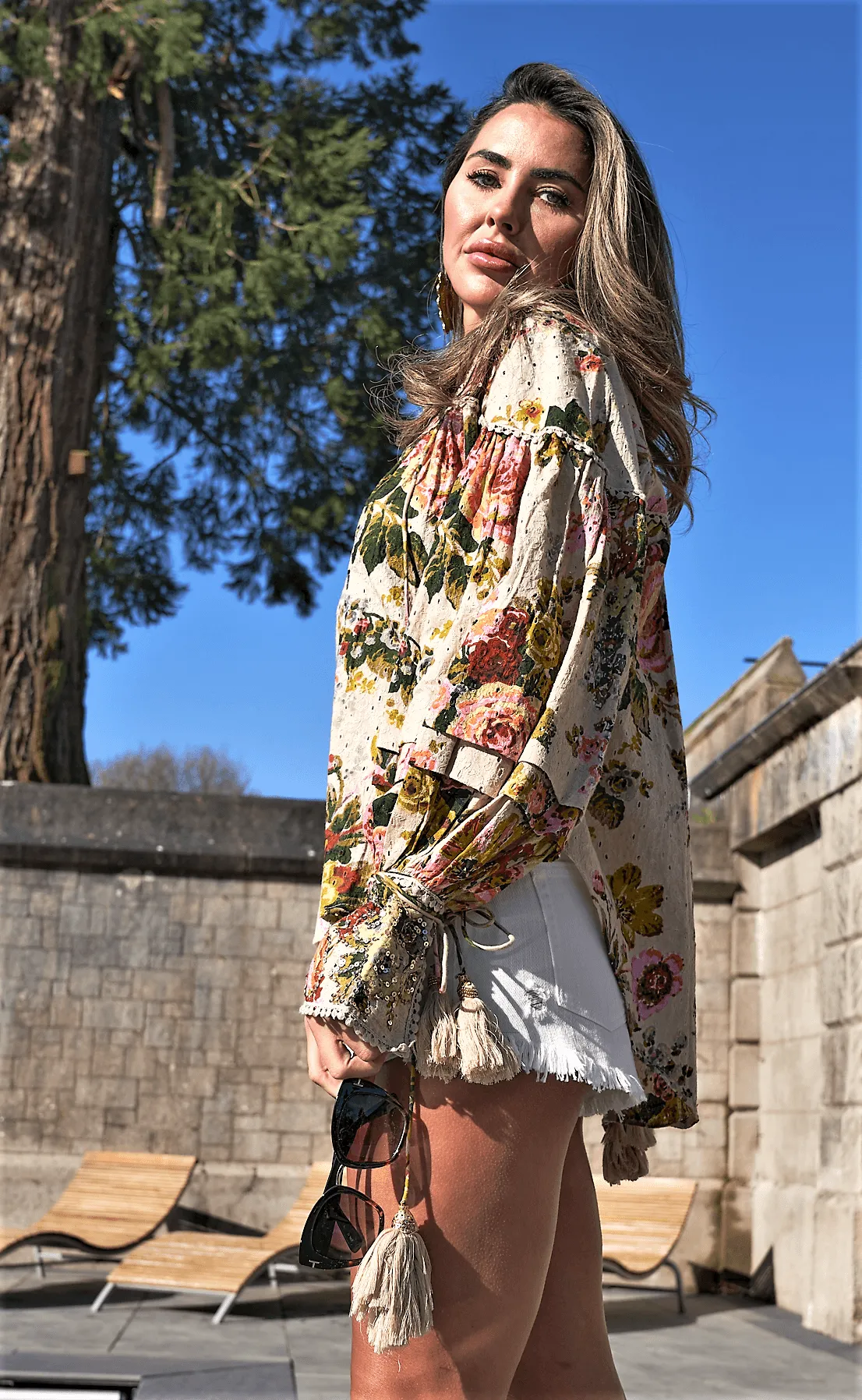 Embellished Blouse Graciosa in Nude Print