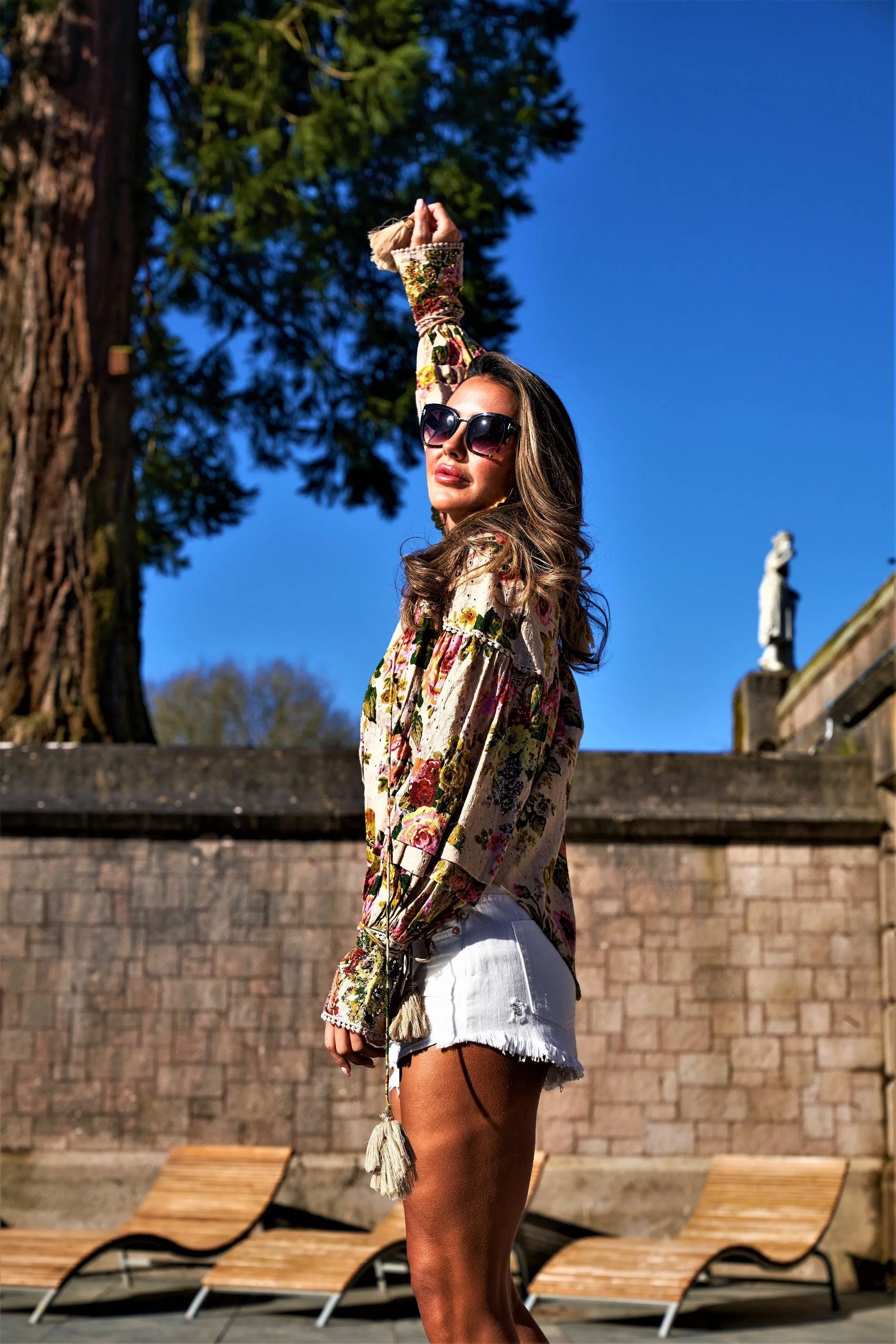 Embellished Blouse Graciosa in Nude Print