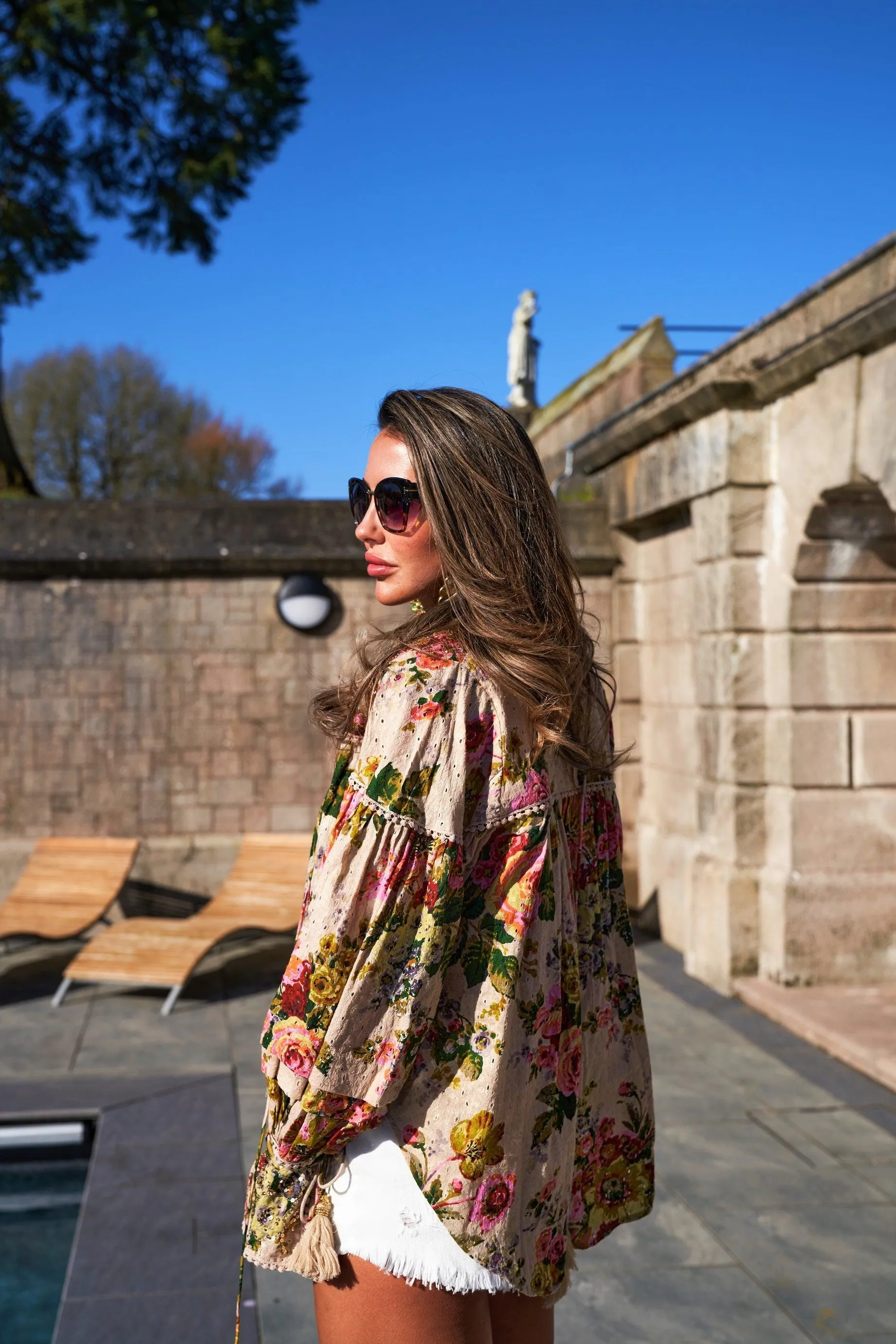 Embellished Blouse Graciosa in Nude Print