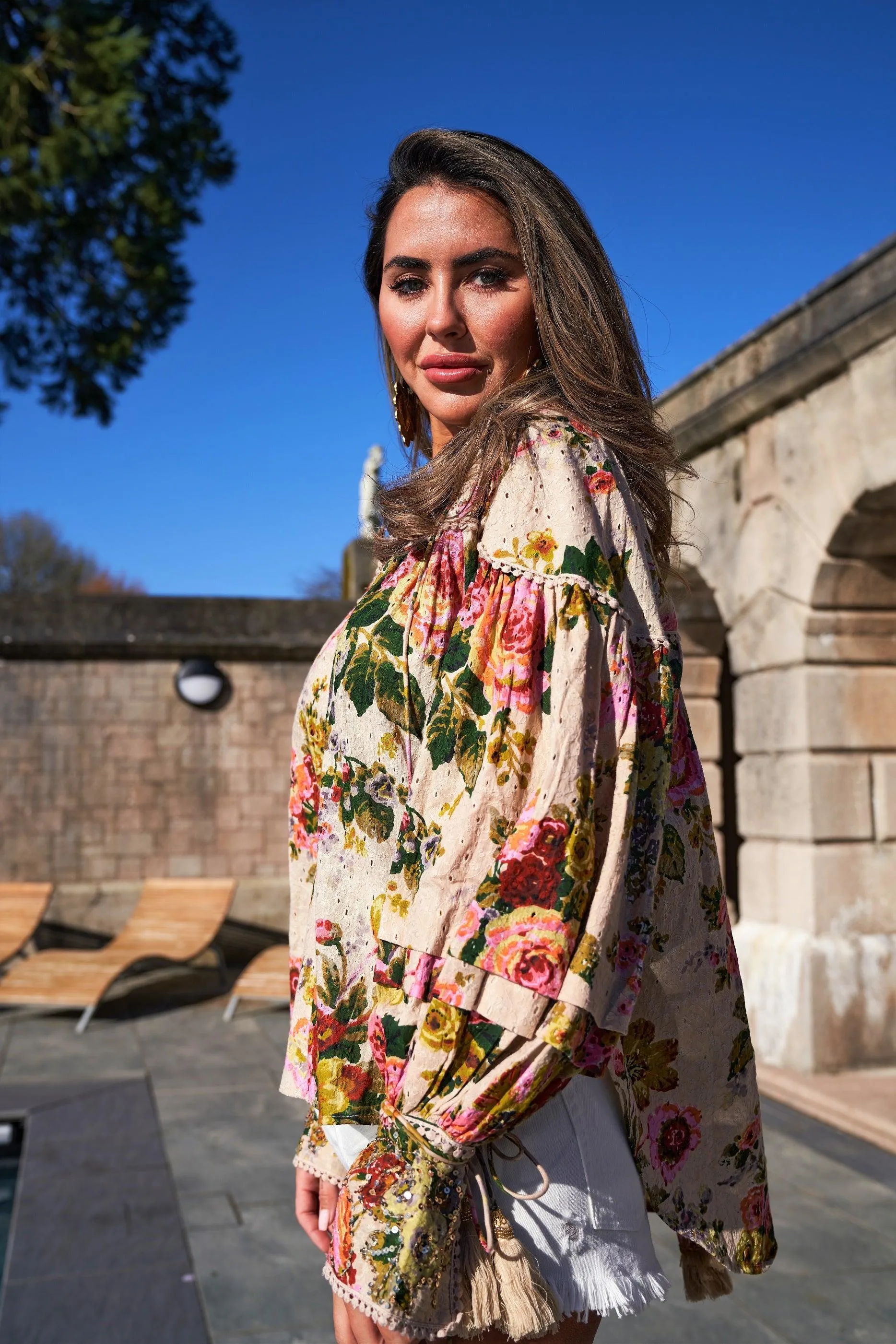 Embellished Blouse Graciosa in Nude Print