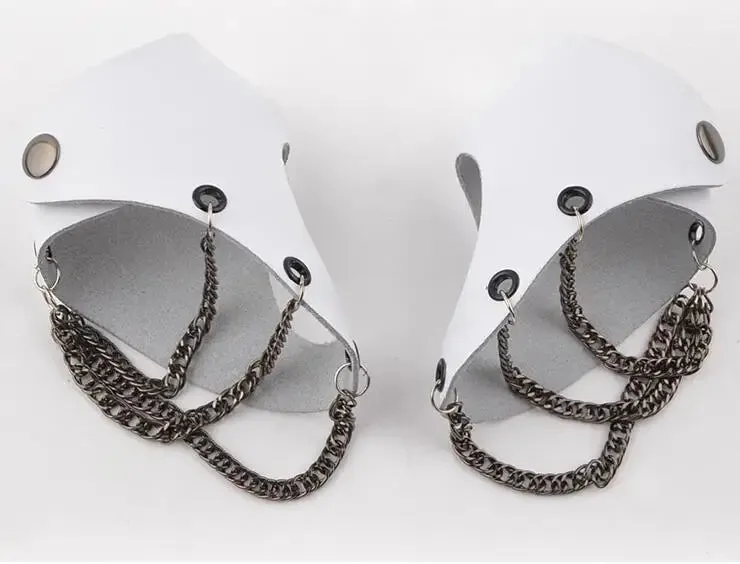 Fashion Half-finger Chain Ring Genuine Leather Punk Rivet Gloves