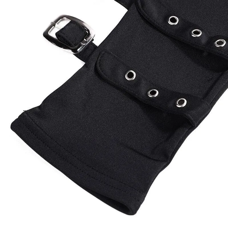 Fingerless Eyelet Ribbon Elbow Gloves