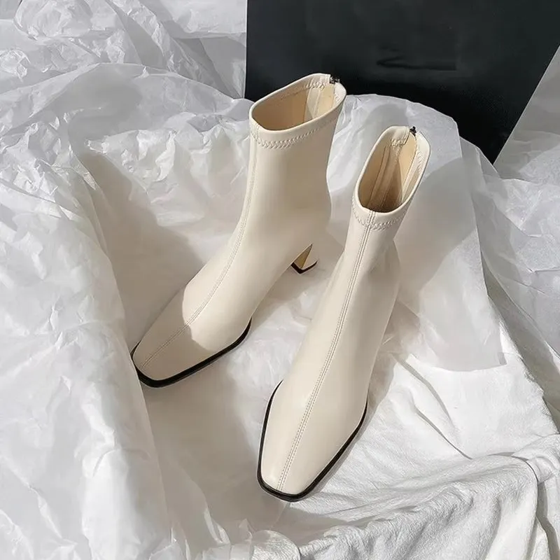High Heel Square Toe Fashionable Winter Ankle Boots for Women