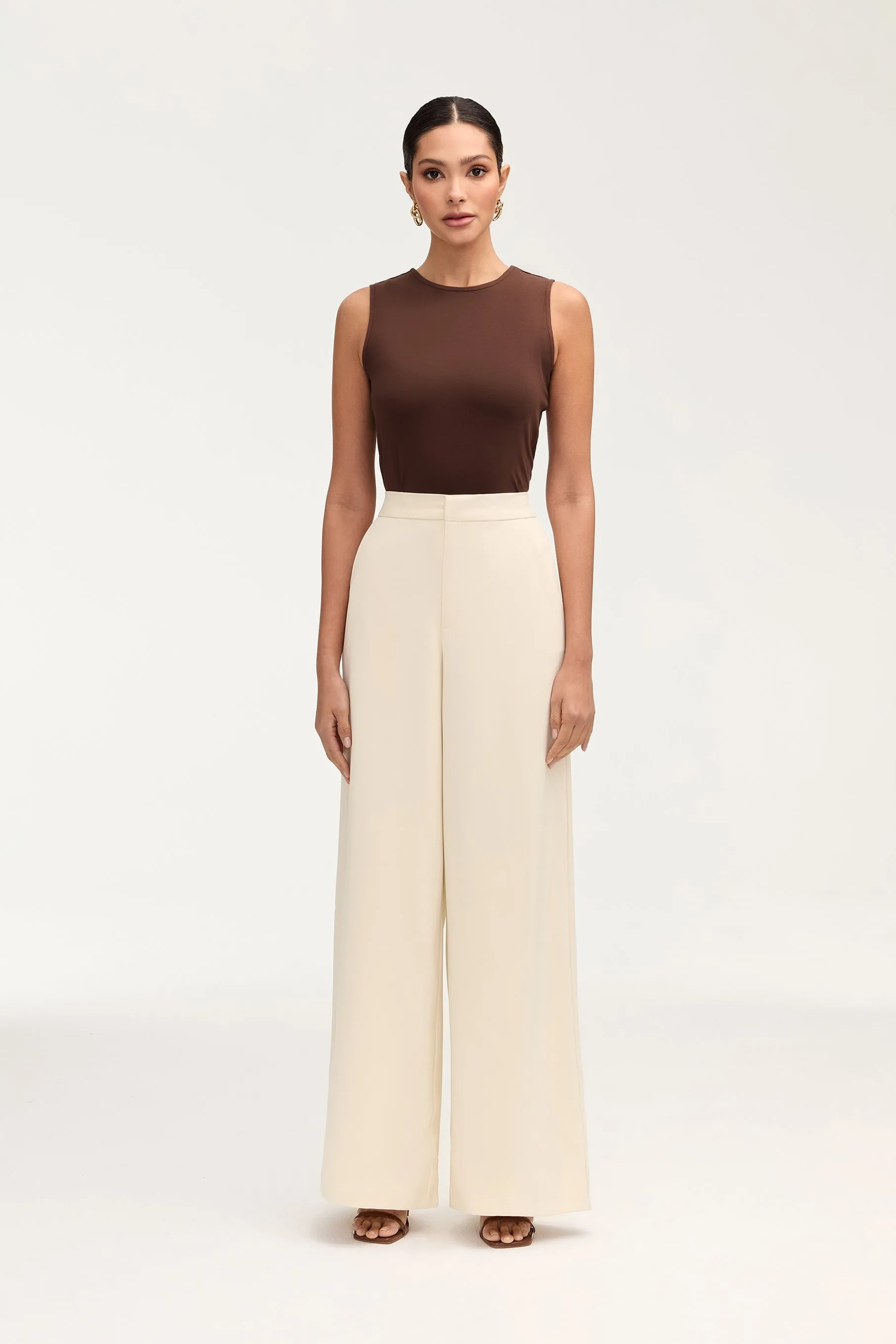 Labina Jersey Two Piece Tie Front Top - Brown