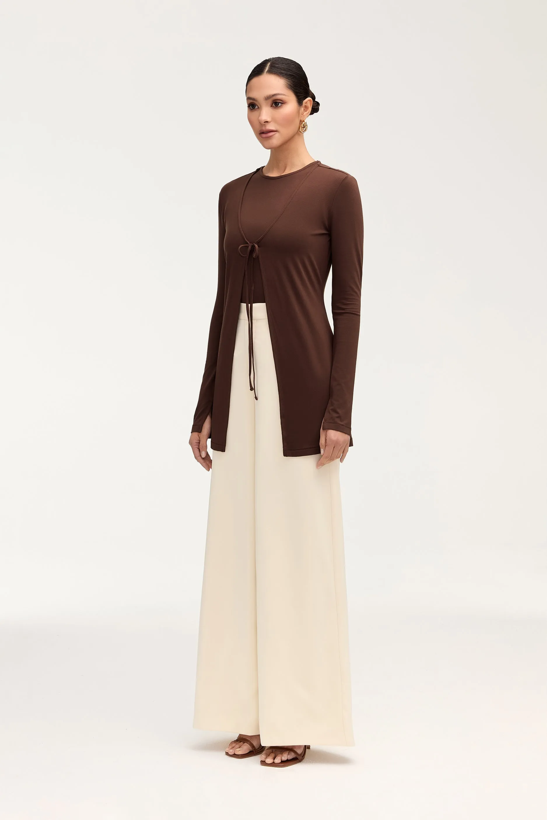 Labina Jersey Two Piece Tie Front Top - Brown