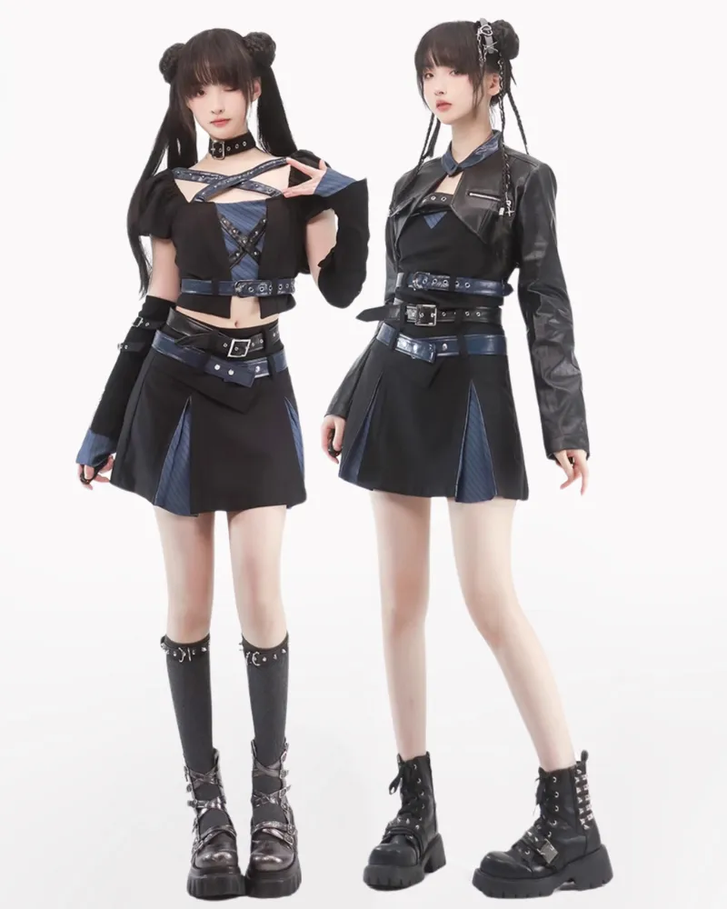 Mechanical Girl Leather Jacket Tank Skirt Set (Sold Separately)