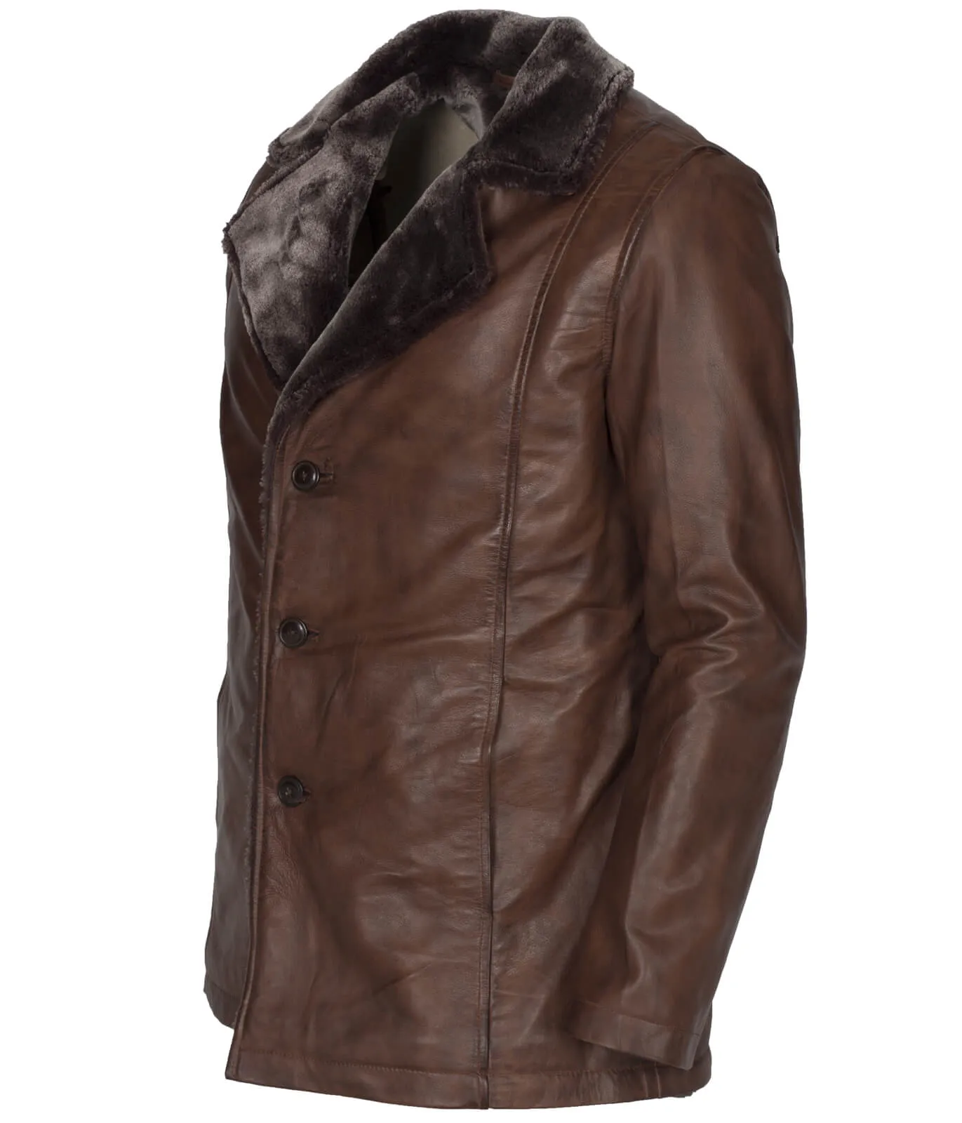 Men's Dark Brown Shearling Leather Coat with Fur Lining