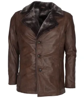 Men's Dark Brown Shearling Leather Coat with Fur Lining