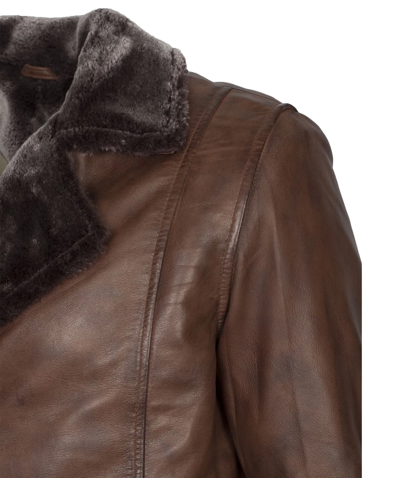 Men's Dark Brown Shearling Leather Coat with Fur Lining