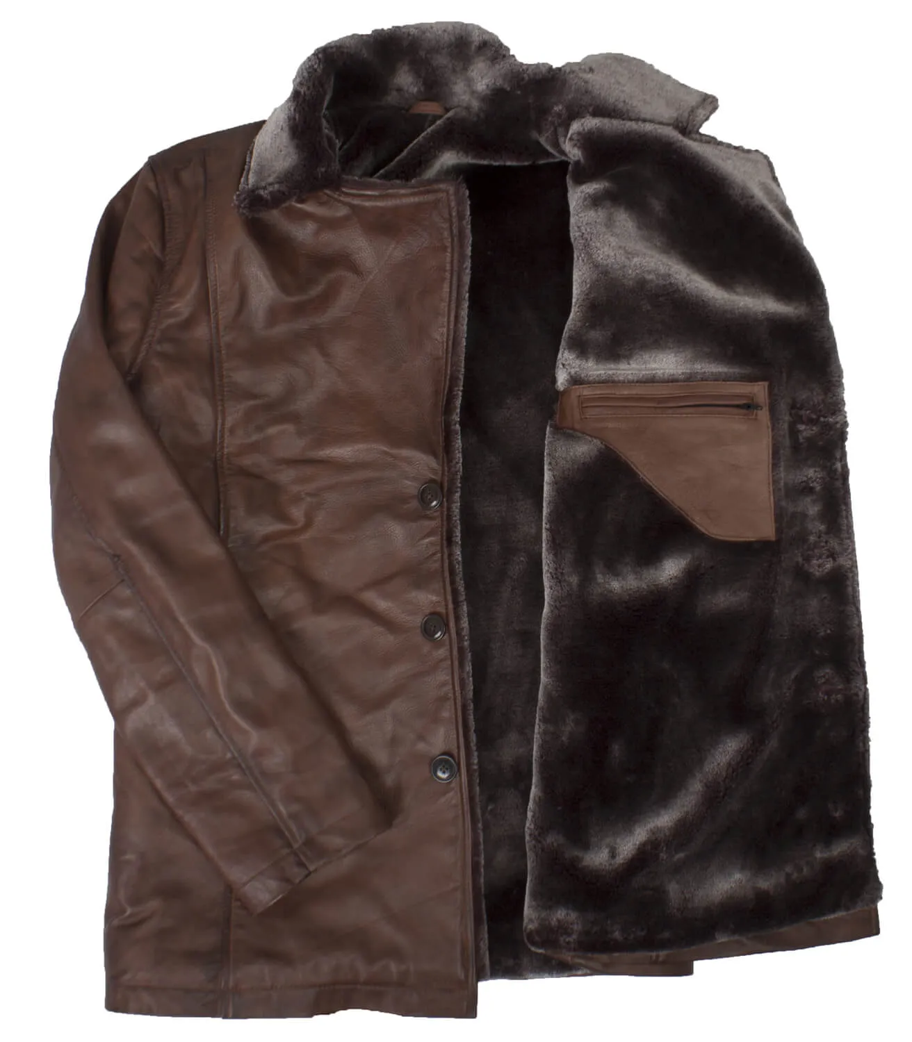 Men's Dark Brown Shearling Leather Coat with Fur Lining