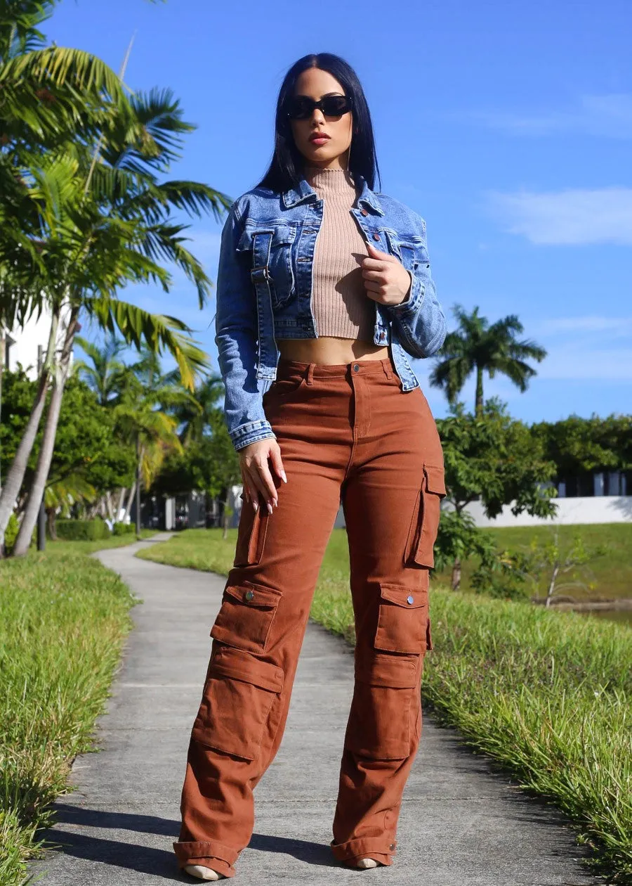 Mock Neck Ribbed Crop Sweater Top Khaki