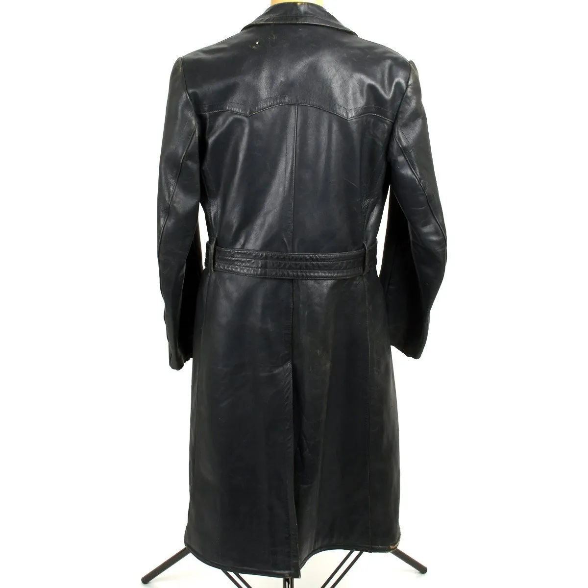 Original German WWII Officer Size 42 Black Leather Greatcoat with Letter of Authenticity