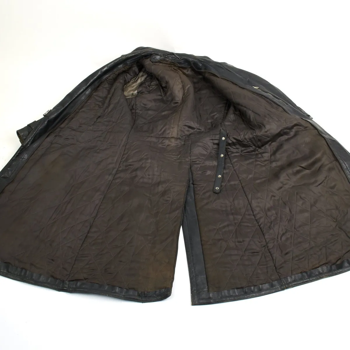 Original German WWII Officer Size 42 Black Leather Greatcoat with Letter of Authenticity