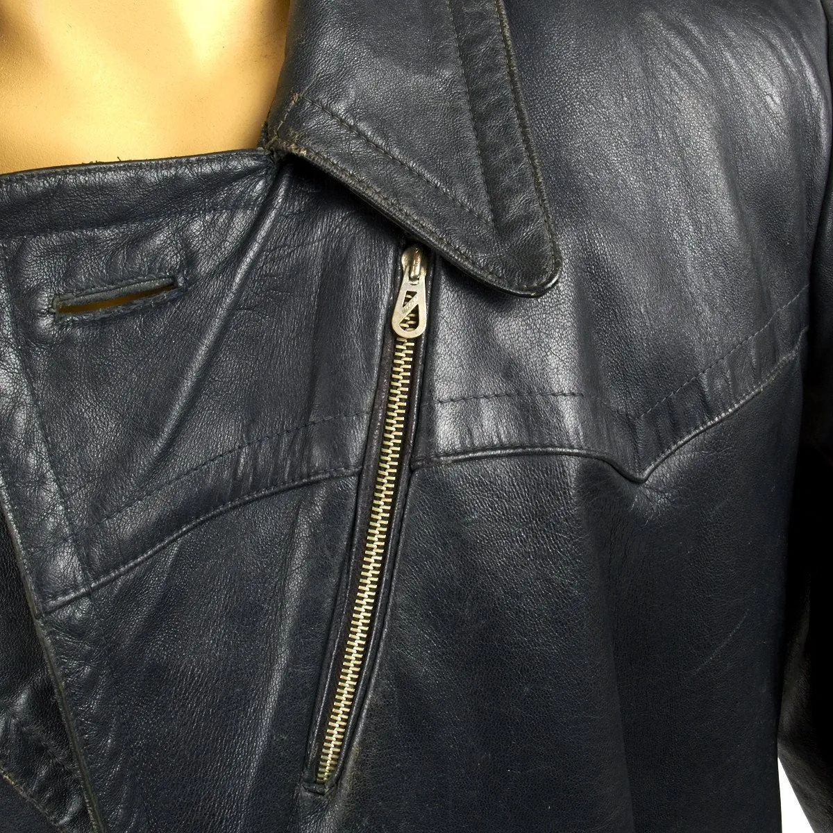 Original German WWII Officer Size 42 Black Leather Greatcoat with Letter of Authenticity