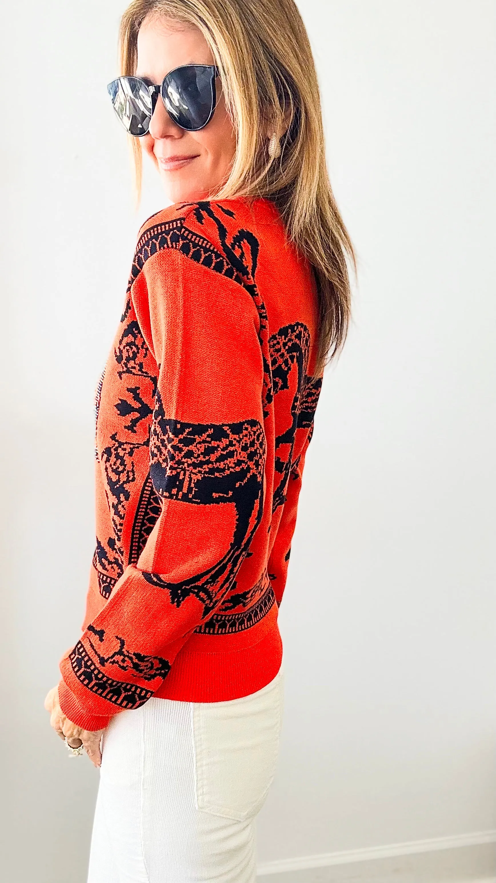 Rich in Orange Equestrian Iridescent Horsebit Sweater