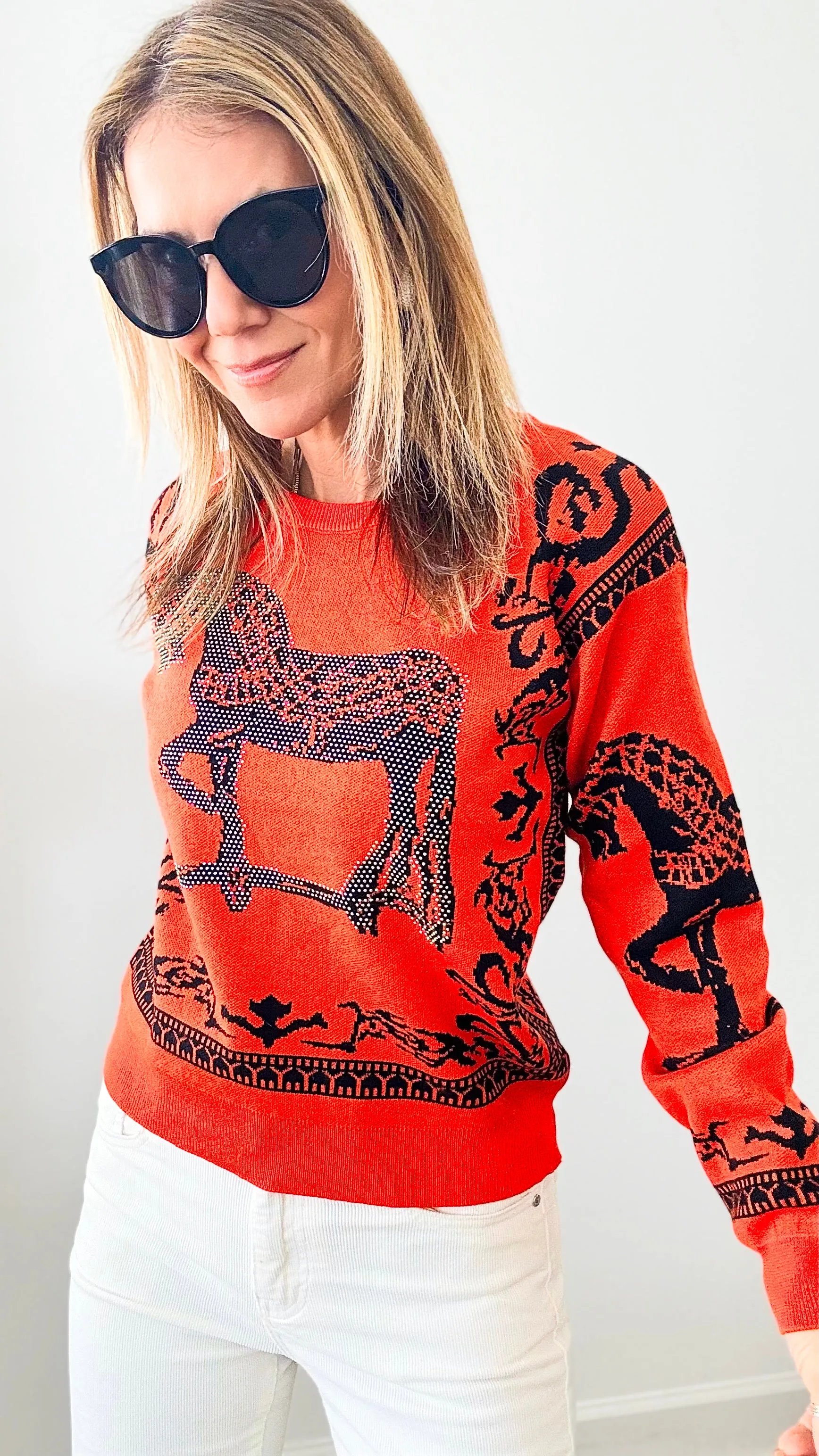 Rich in Orange Equestrian Iridescent Horsebit Sweater