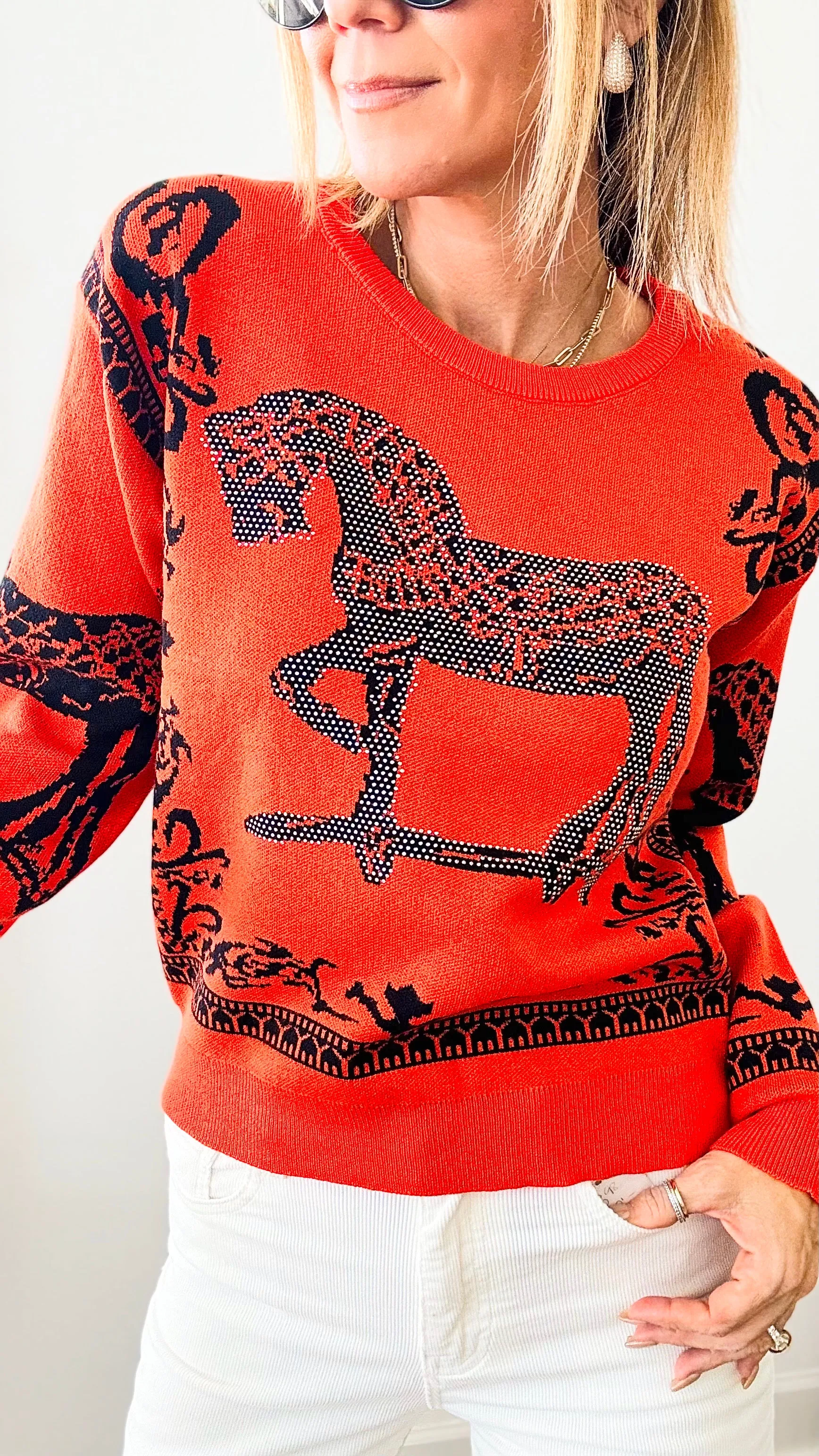 Rich in Orange Equestrian Iridescent Horsebit Sweater