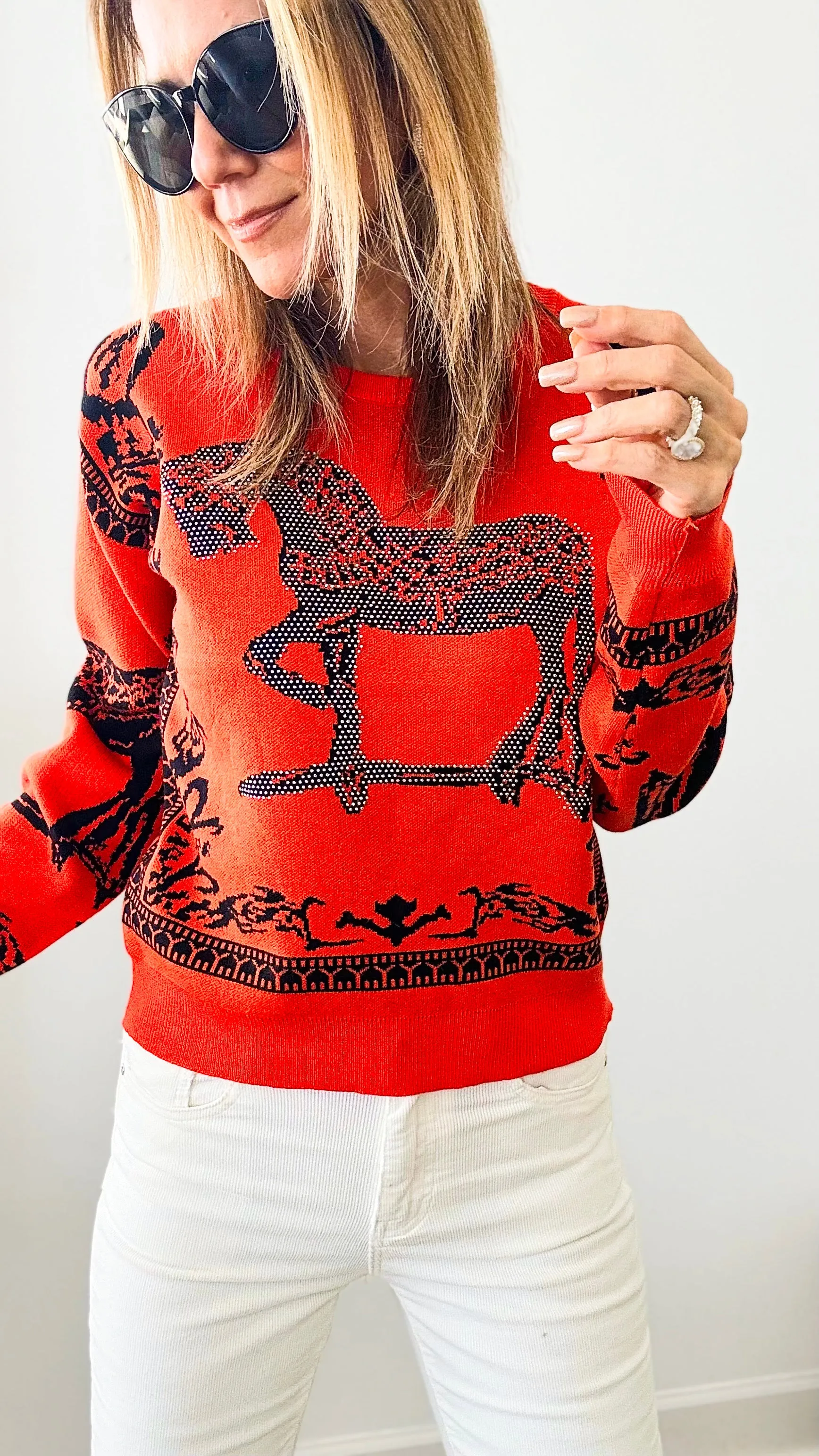 Rich in Orange Equestrian Iridescent Horsebit Sweater