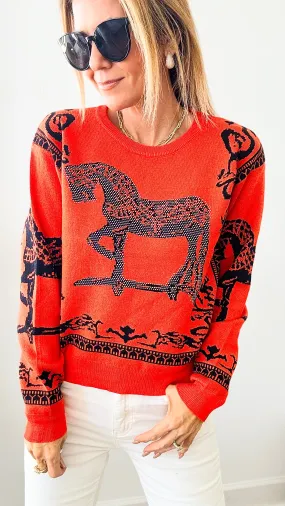 Rich in Orange Equestrian Iridescent Horsebit Sweater