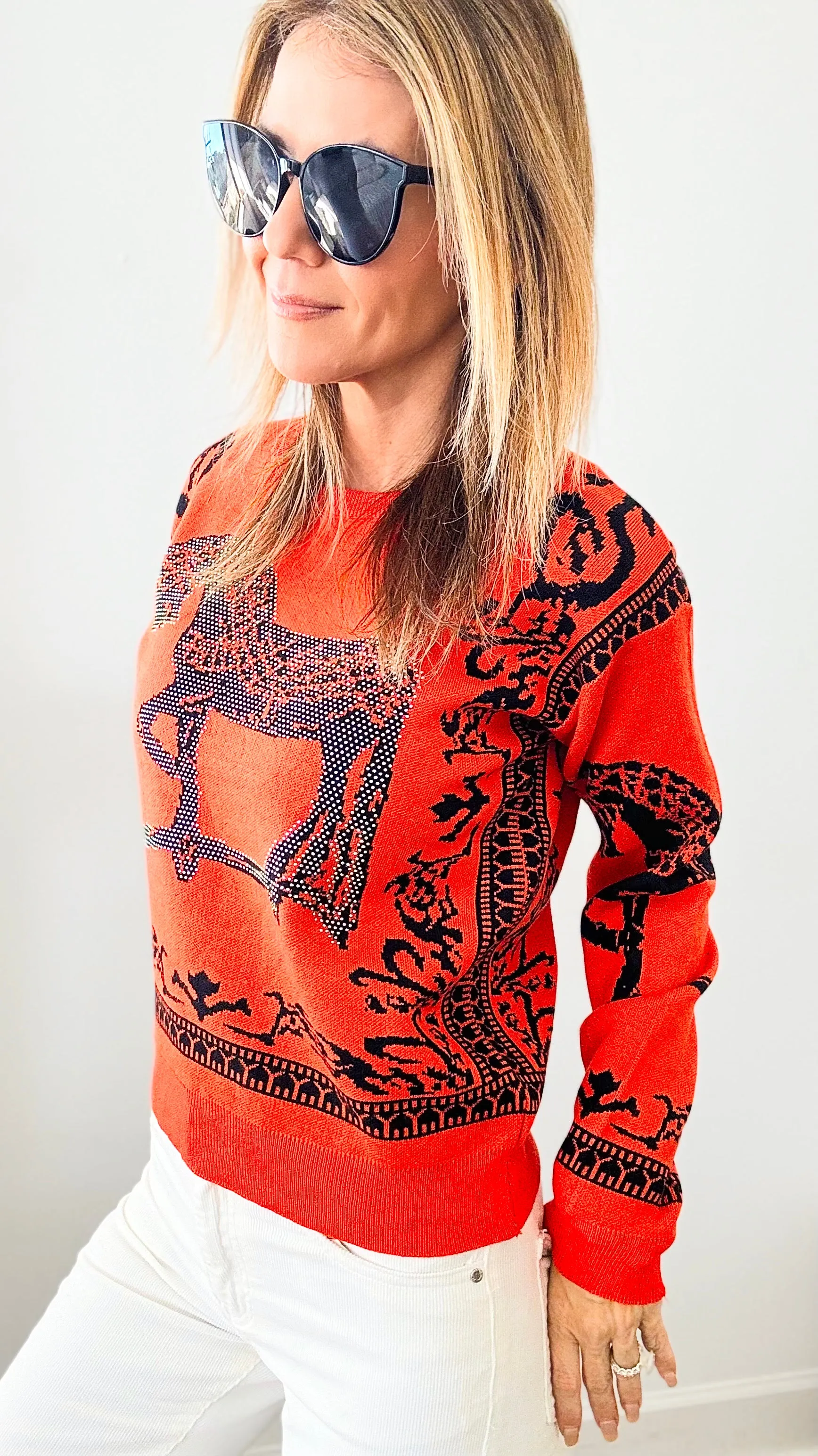 Rich in Orange Equestrian Iridescent Horsebit Sweater