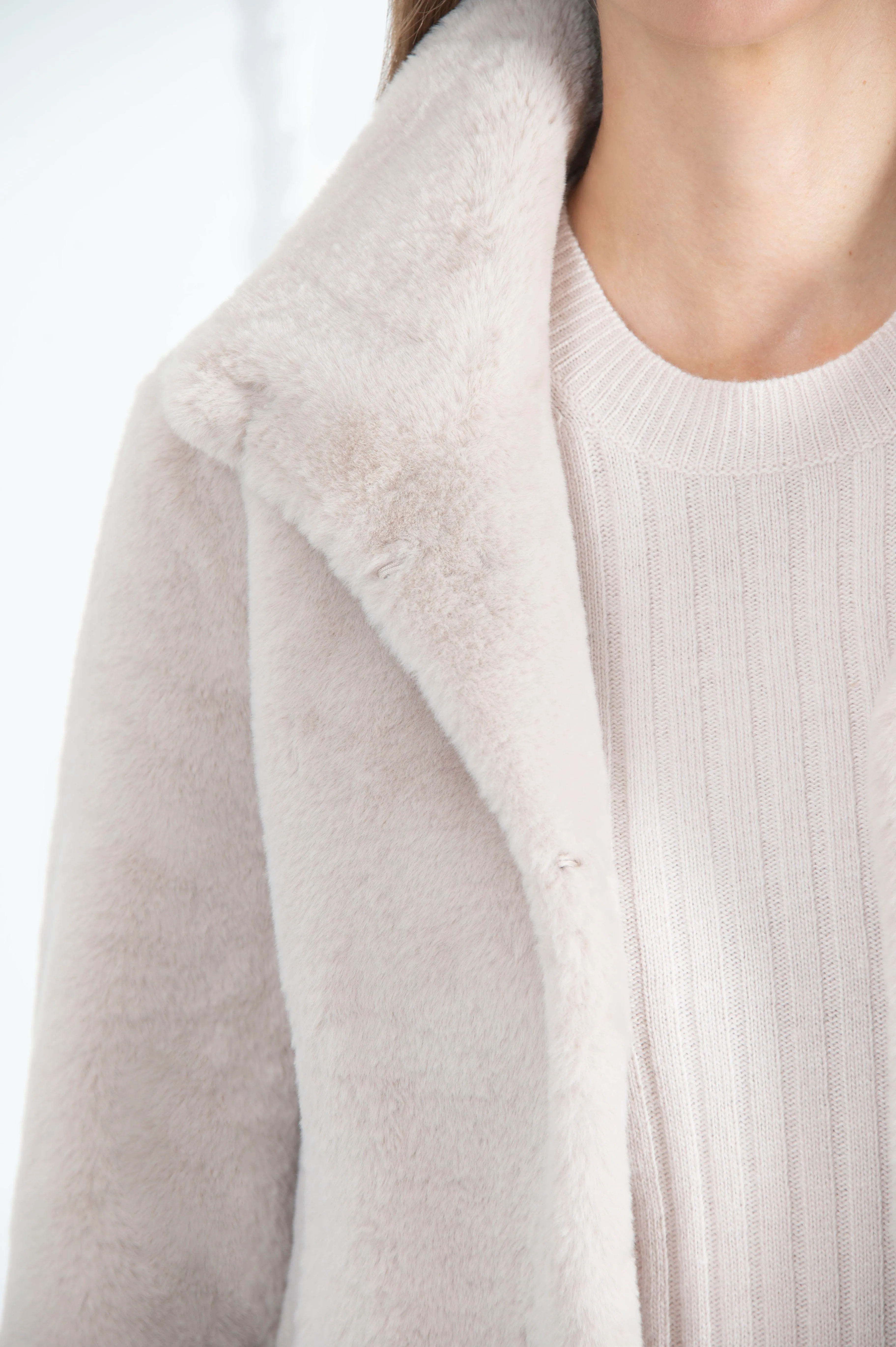 Signature Ava Recycled Vegan Faux Fur Jacket | Pale Blush