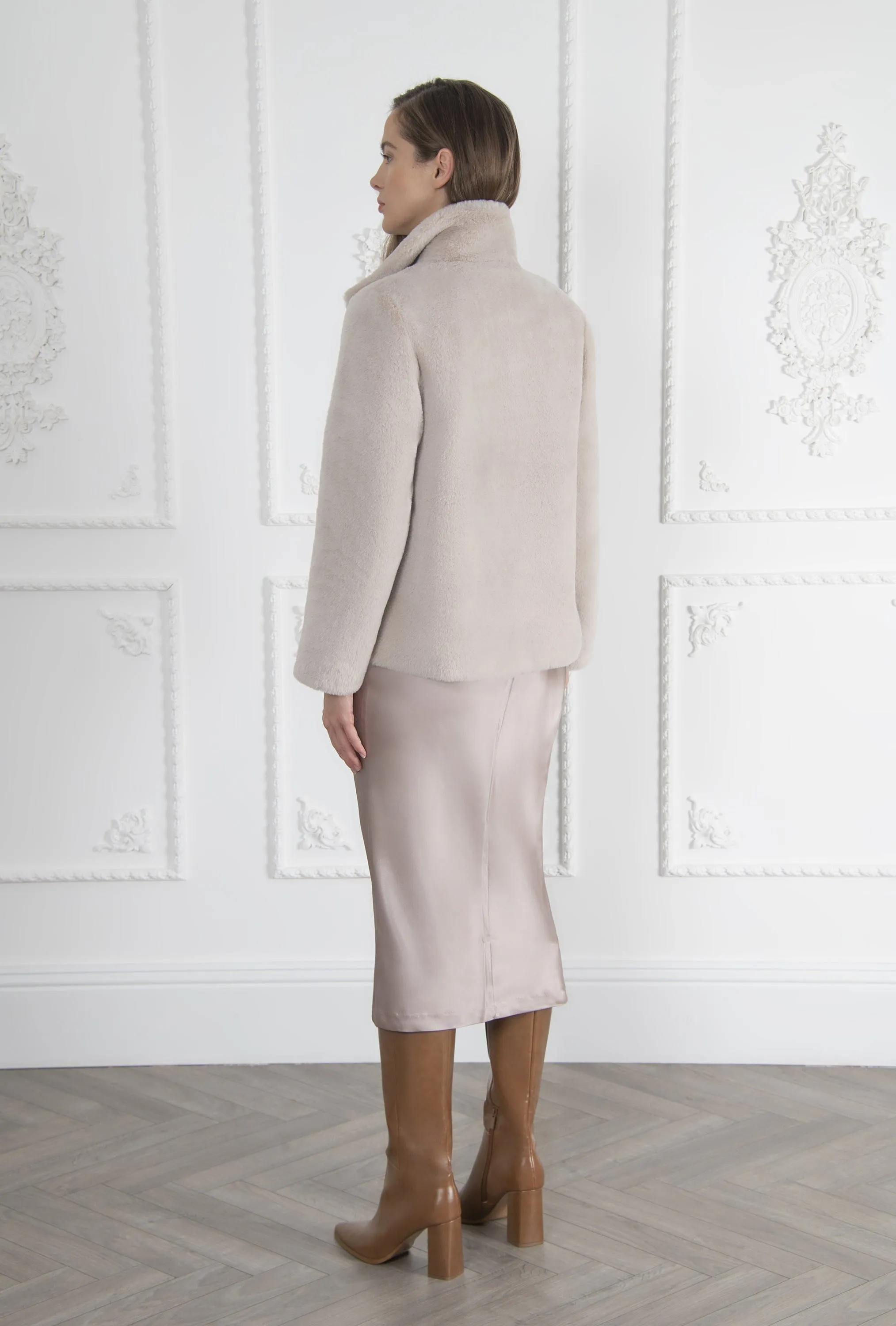 Signature Ava Recycled Vegan Faux Fur Jacket | Pale Blush