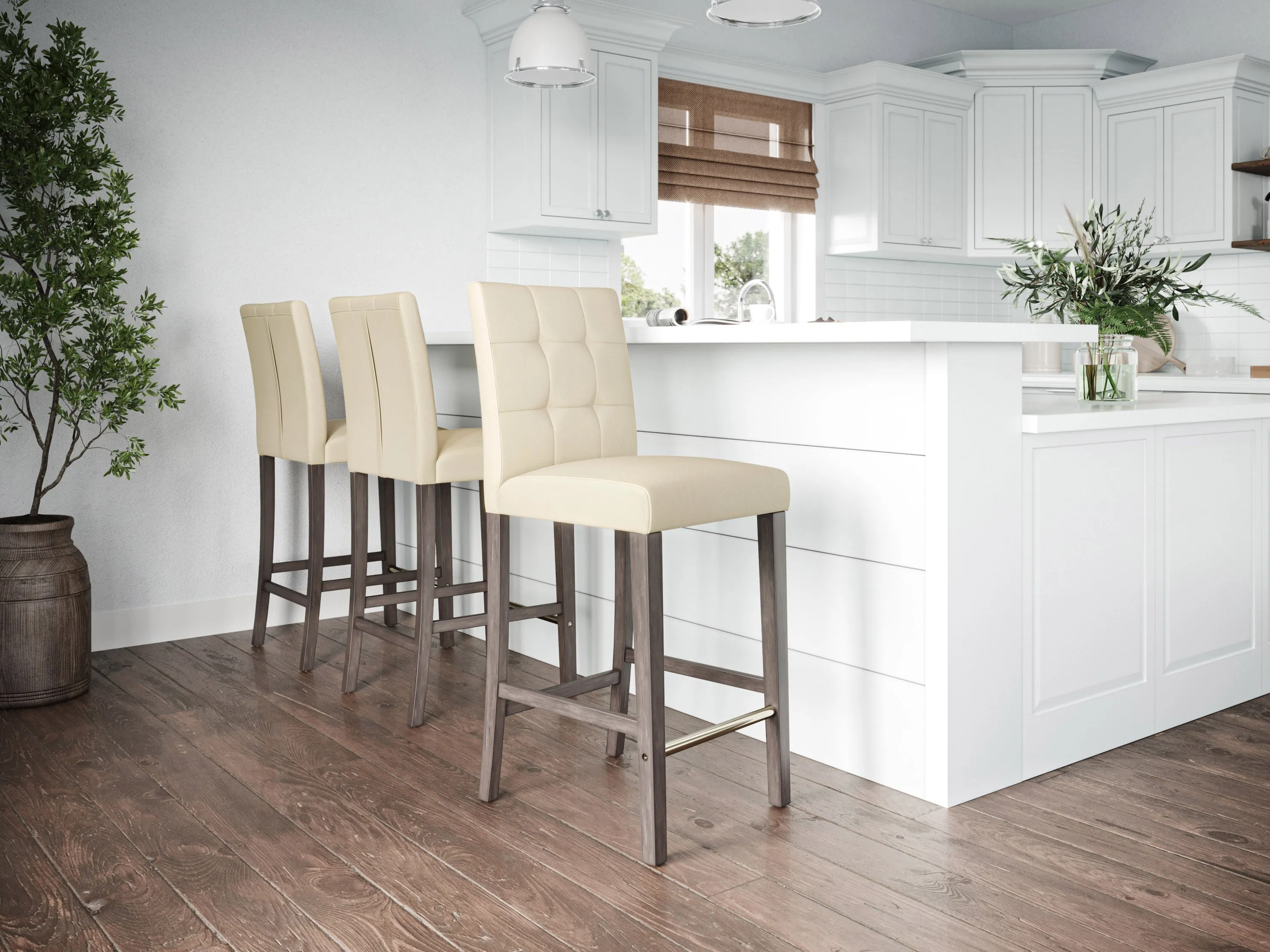 Warm White Vegan Leather Bar Height Stool