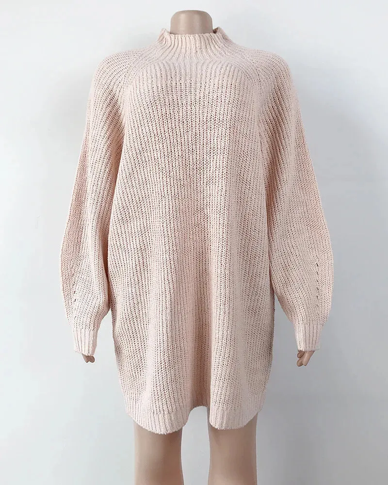 Women Turtleneck Oversized Knitted Dress Solid Long Sleeve