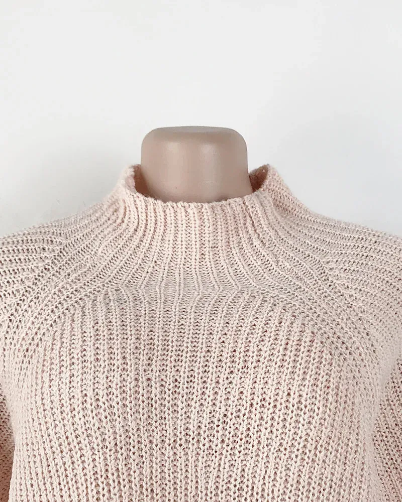 Women Turtleneck Oversized Knitted Dress Solid Long Sleeve