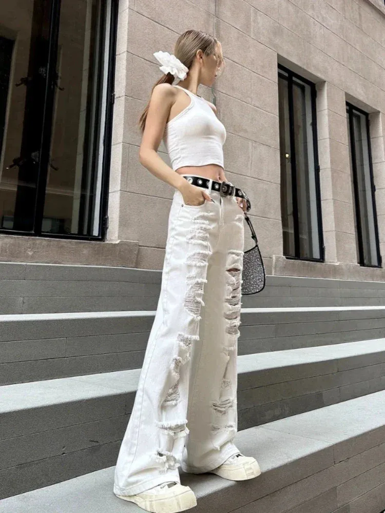 Women Wide Leg Straight Denim Pants Hip Hop Summer Pants