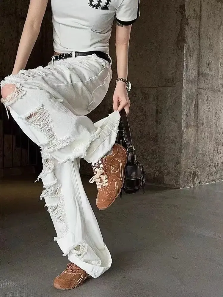 Women Wide Leg Straight Denim Pants Hip Hop Summer Pants