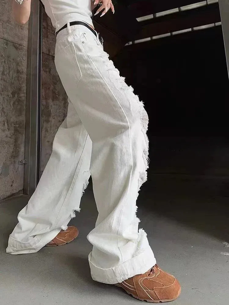 Women Wide Leg Straight Denim Pants Hip Hop Summer Pants