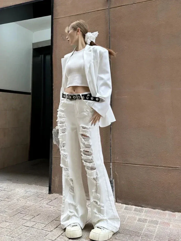 Women Wide Leg Straight Denim Pants Hip Hop Summer Pants