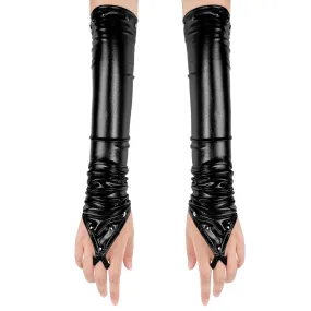 Women's PU Leather Long Gloves with Rivets / Goth Punk Fingerless Gloves