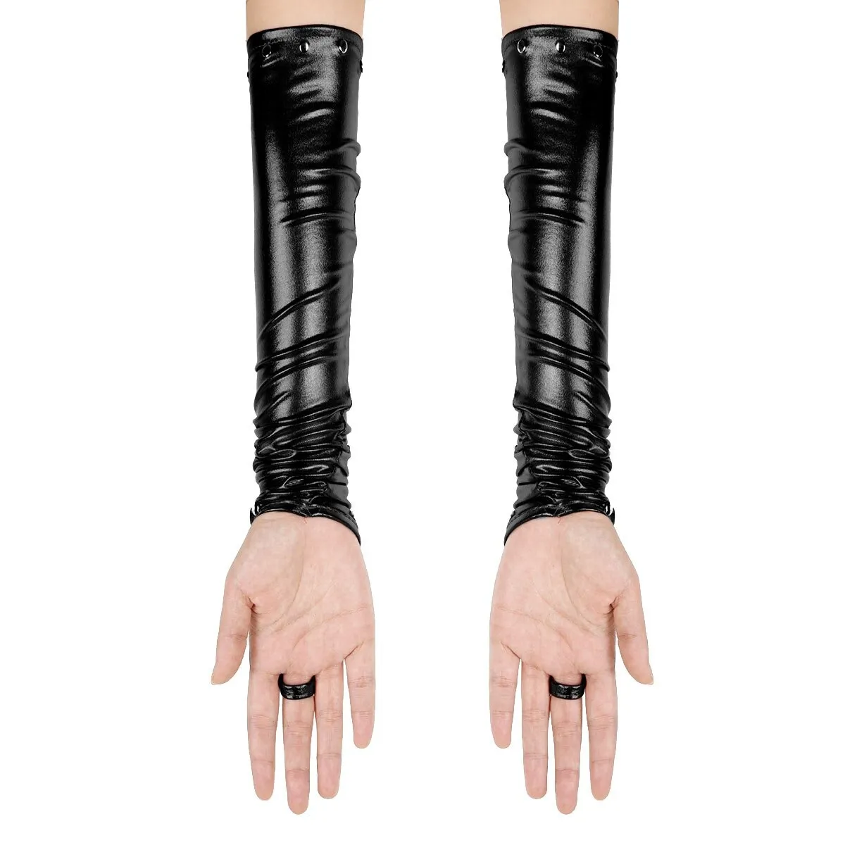 Women's PU Leather Long Gloves with Rivets / Goth Punk Fingerless Gloves