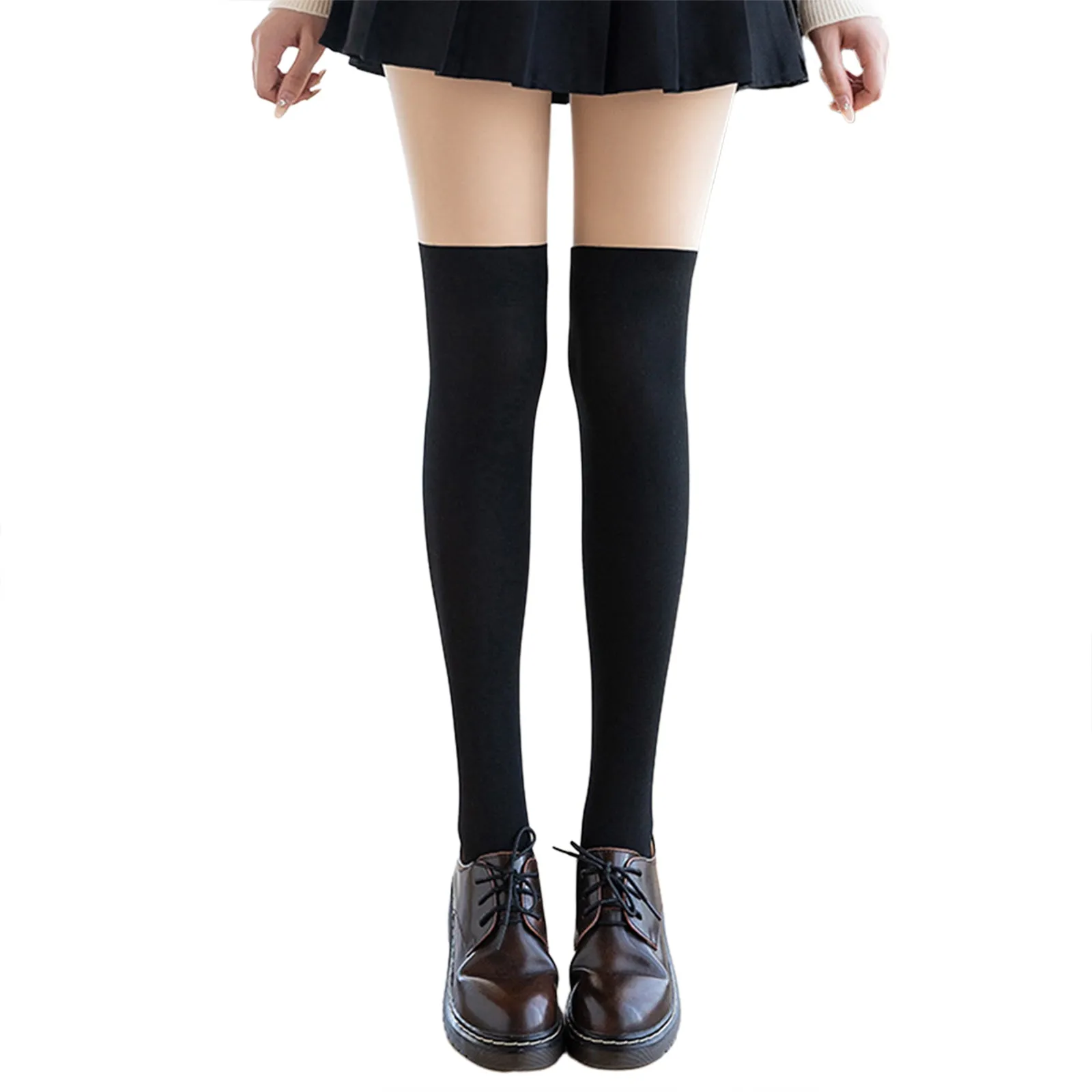YESFASHION Double Layer Bare Leg Artifact Plus Velvet Thickened Stockings Button Type Removable Outer Layer Pantyhose